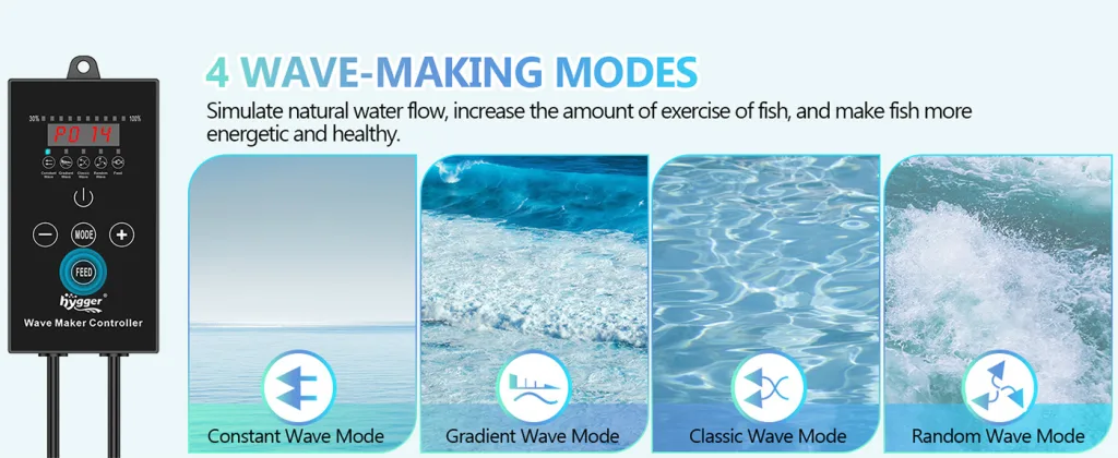 Hygger Wave Maker Controller with 4 wave-making modes: Constant, Gradient, Classic, and Random Wave Modes for aquarium water