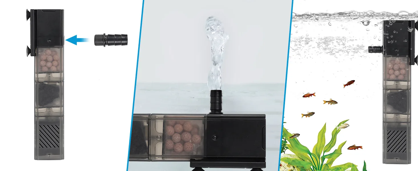 Hygger aquarium filter system with adjustable flow rate and internal ball media for efficient water circulation and fish tank
