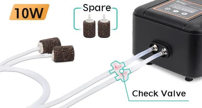 10W hygger aquarium air pump with spare air stones and check valve for efficient oxygenation