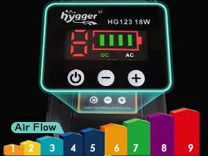 Hygger HG123 12W aquarium heater with digital display showing temperature and air flow settings for optimal fish tank heating