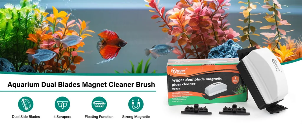 Hygger Dual Blade Magnetic Glass Cleaner Brush for Aquariums with 4 Scrapers and Floating Function