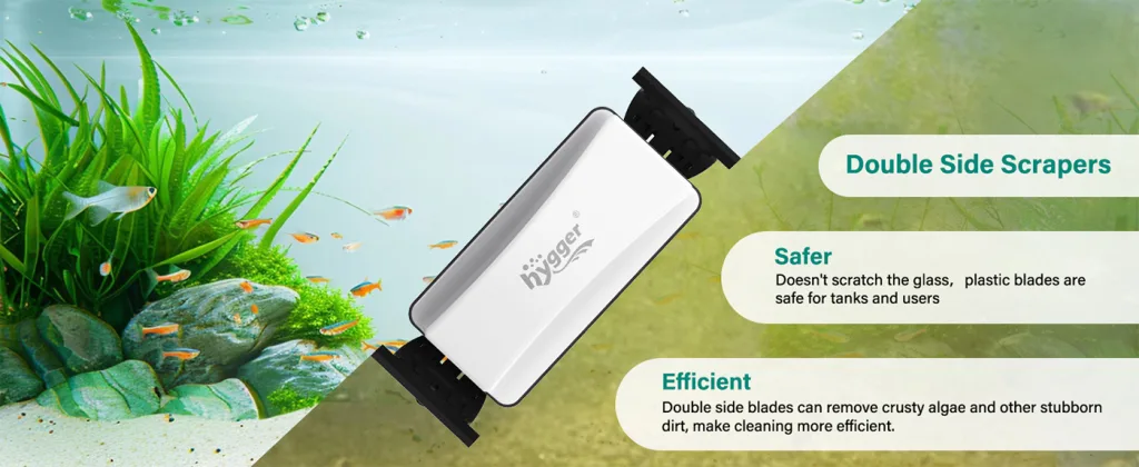 Hygger aquarium cleaner with double side scrapers for safe and efficient glass cleaning in fish tanks