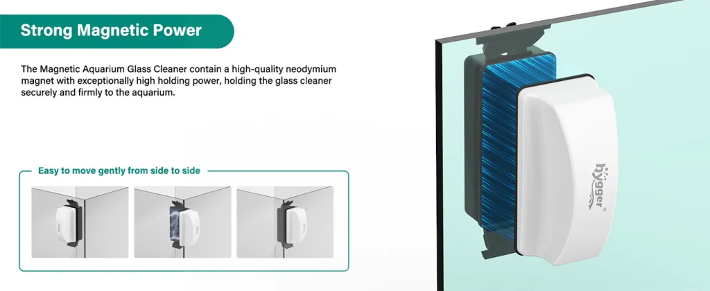 Hygger Magnetic Aquarium Glass Cleaner with strong neodymium magnet for secure attachment and easy side-to-side movement