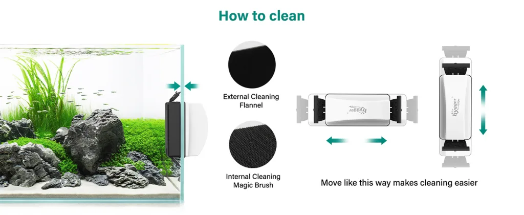 Hygger aquarium cleaner with external flannel and internal magic brush for easy glass cleaning