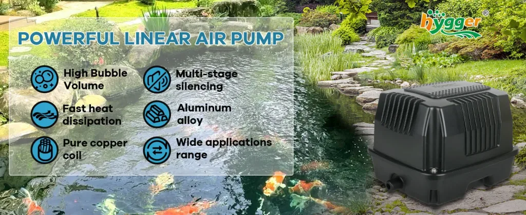 Hygger Powerful Linear Air Pump with high bubble volume, multi-stage silencing, and aluminum alloy for aquariums