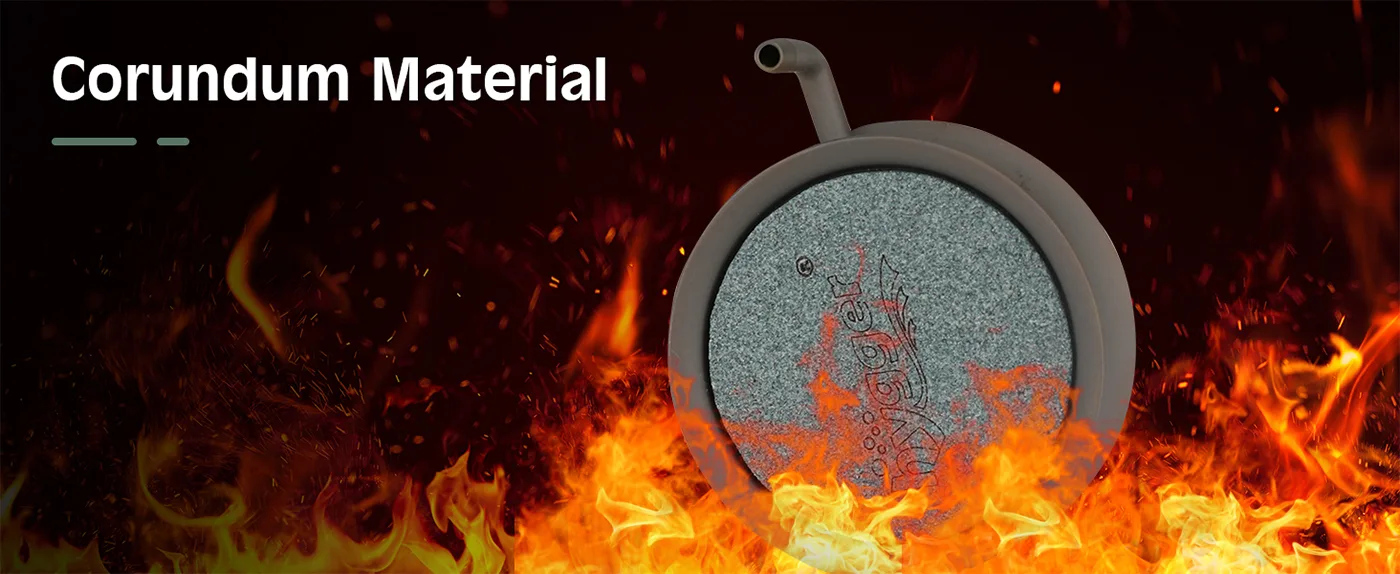 Corundum Material filter media for aquariums, shown with fire background to highlight heat resistance