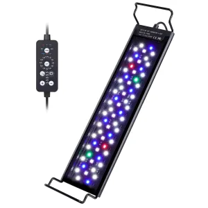 Hygger LED aquarium light with timer and color control for fish tank, featuring RGB LEDs and adjustable settings.