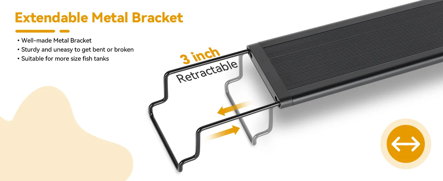 Extendable metal bracket for aquariums with 3-inch retractable design, sturdy and suitable for large fish tanks