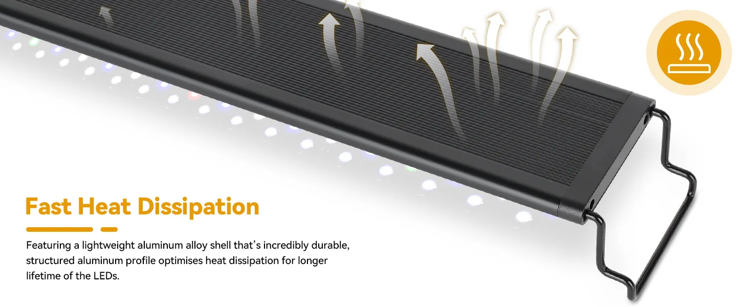 Hygger aquarium LED strip with fast heat dissipation, aluminum alloy shell, and LED lights for aquariums