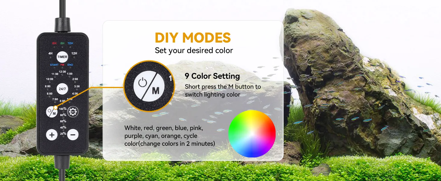 Hygger aquarium light controller with DIY modes for 9 color settings and timer functions