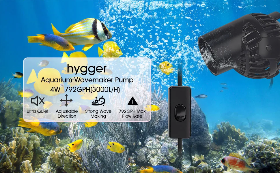 hygger Aquarium Wavemaker Pump with 4W 792GPH flow rate, ultra quiet, adjustable direction, strong wave making for aquariums