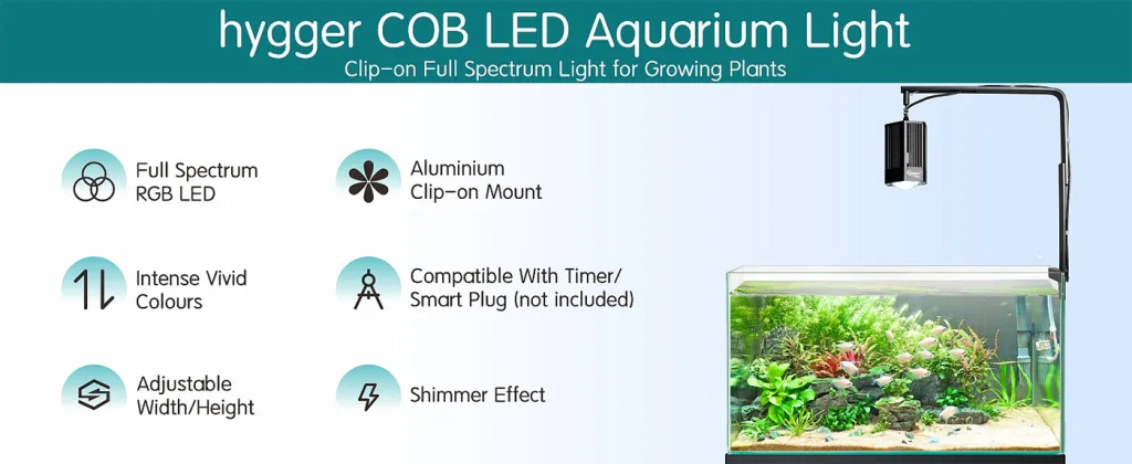 hygger COB LED Aquarium Light with Full Spectrum RGB, Aluminum Clip-on Mount, and Adjustable Width/Height for Growing Plants