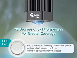 Hygger aquarium LED light with 90-degree dispersion and COB lens for optimal coverage