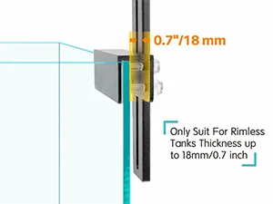 Hygger aquarium glass thickness guide: 0.7"/18mm for rimless tanks up to 18mm/0.7 inch
