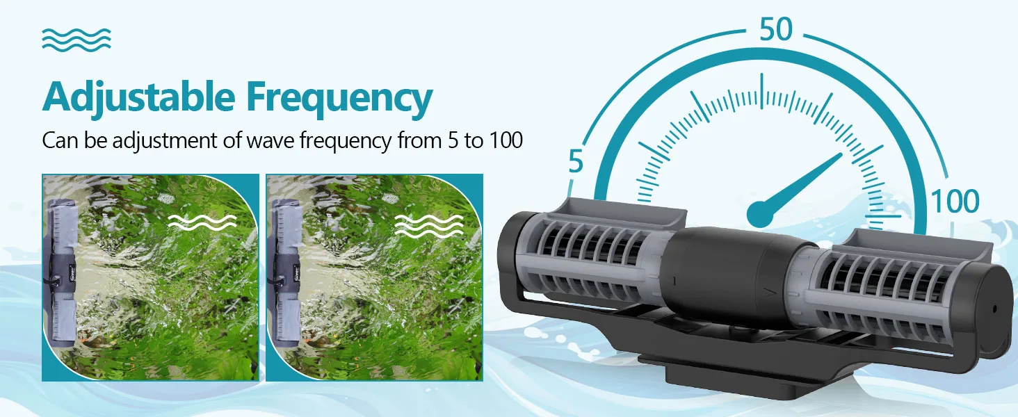 Hygger aquarium wave maker with adjustable frequency from 5 to 100, creating natural water movement for fish tanks