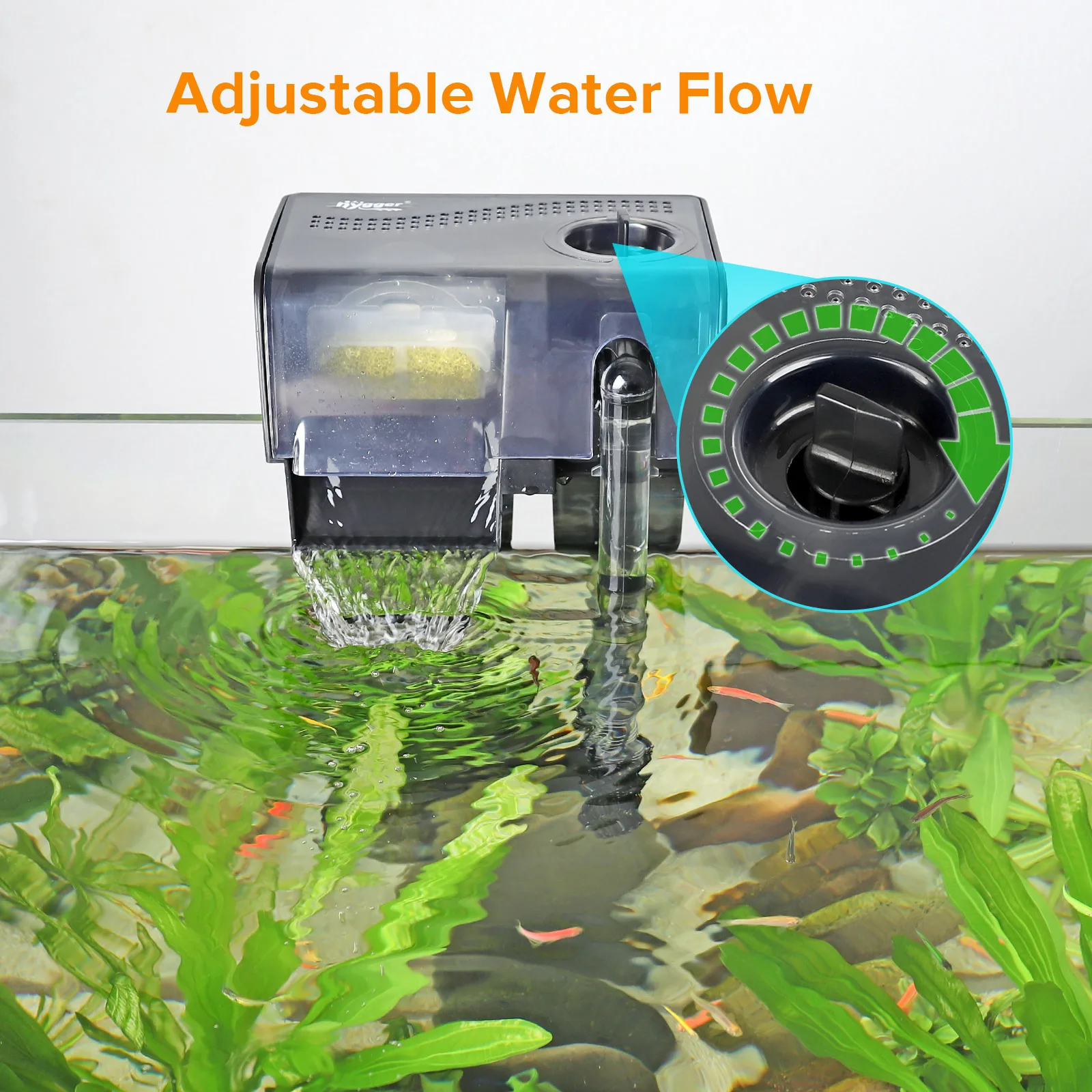 Hygger aquarium water pump with adjustable flow control knob for fish tank circulation and filtration