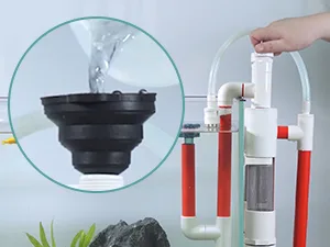 Hygger aquarium filter system with water flow and filtration components shown in close-up
