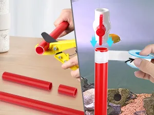 Hygger aquarium setup guide showing red tube assembly with tools and aquarium components