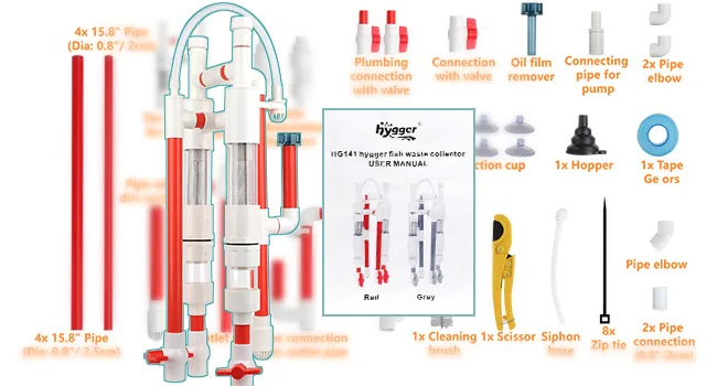Hygger HOG41 aquarium water conditioner kit with pipes, valves, and accessories for fish tank maintenance