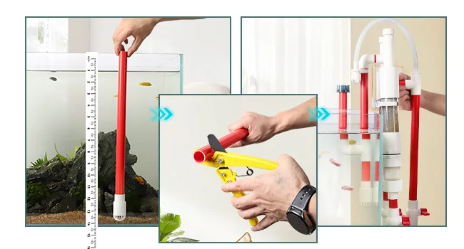 Hygger aquarium water level gauge with red tube and ruler for precise measurement in fish tanks