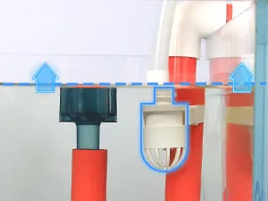 Hygger aquarium water level sensor with blue arrows showing water level detection in a fish tank system