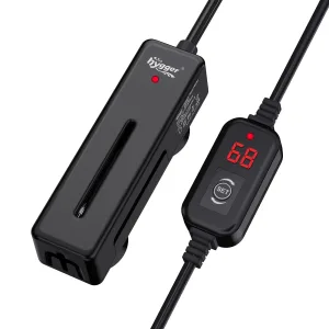 Hygger aquarium heater with digital temperature control display showing 68°F