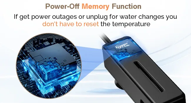Hygger aquarium heater with Power-Off Memory Function, maintaining temperature during power outages or unplugging for water c