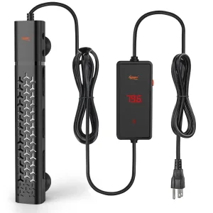 Hygger aquarium heater with digital temperature display showing 79.6°F, black design with power cord and plug