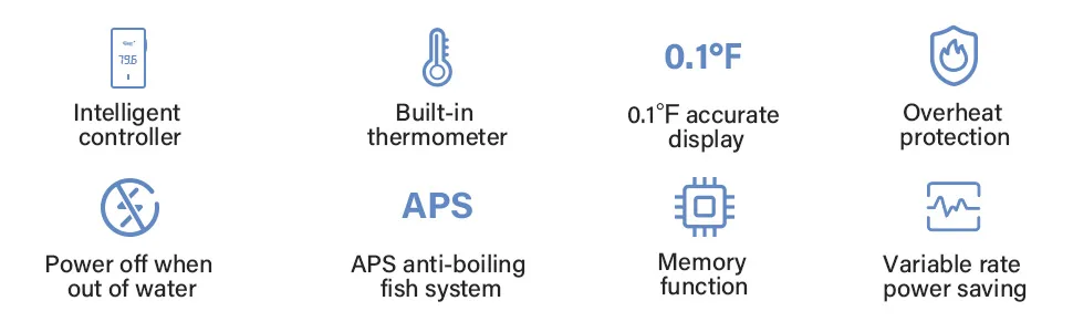 Hygger aquarium features intelligent controller, built-in thermometer, 0.1°F accurate display, overheat protection, power off