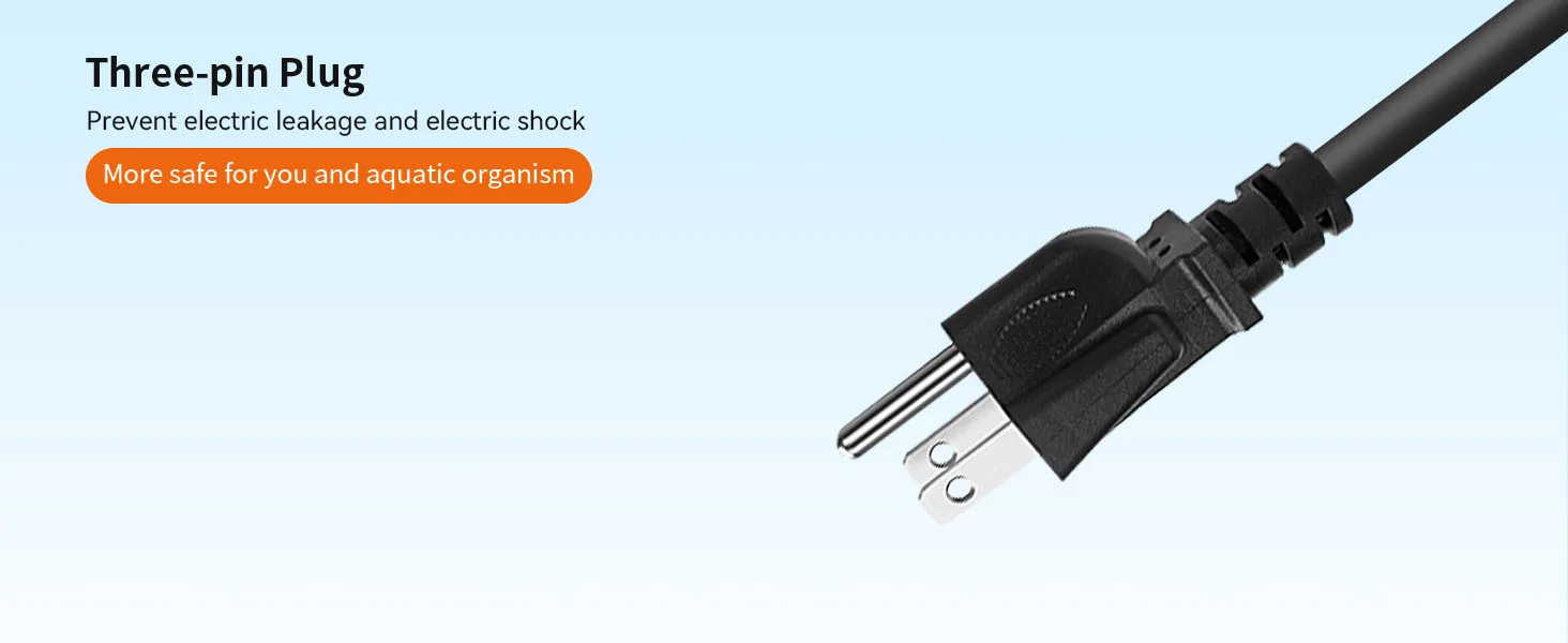 Three-pin plug for aquarium safety, preventing electric leakage and shock, safe for aquatic organisms