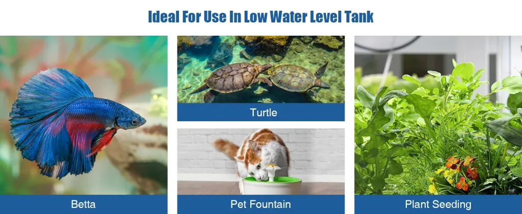Ideal for low water level tanks: Betta fish, Turtle habitat, Pet fountain, and Plant seeding applications.