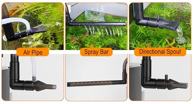 Hygger aquarium water circulation system components: Air Pipe, Spray Bar, Directional Spout for efficient filtration and aera