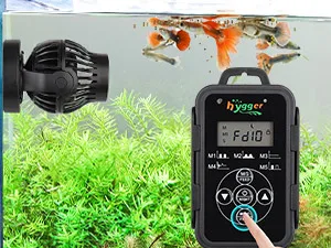 Hygger aquarium water pump with digital control panel and fish tank setup
