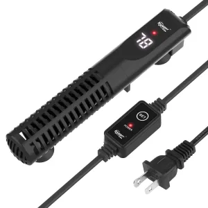 Hygger aquarium heater with digital display showing 18°C, power indicator, and plug-in control unit for precise water tempera