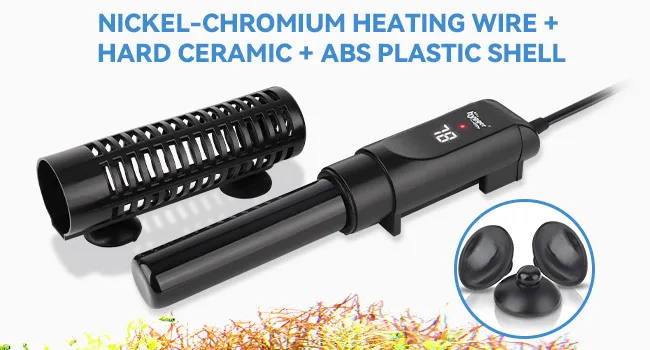 Hygger aquarium heater with nickel-chromium wire, hard ceramic, and ABS plastic shell for fish tank temperature control
