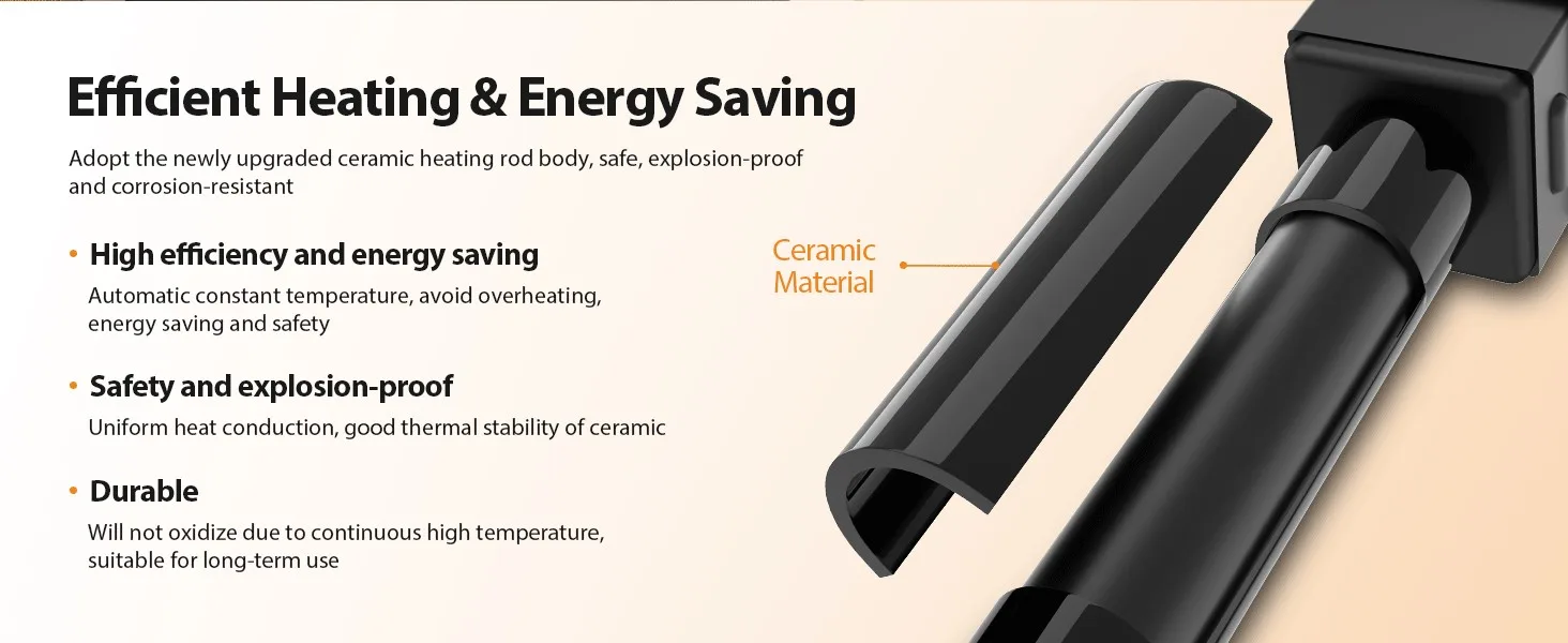 Hygger aquarium heater with ceramic heating rod, efficient heating and energy saving features