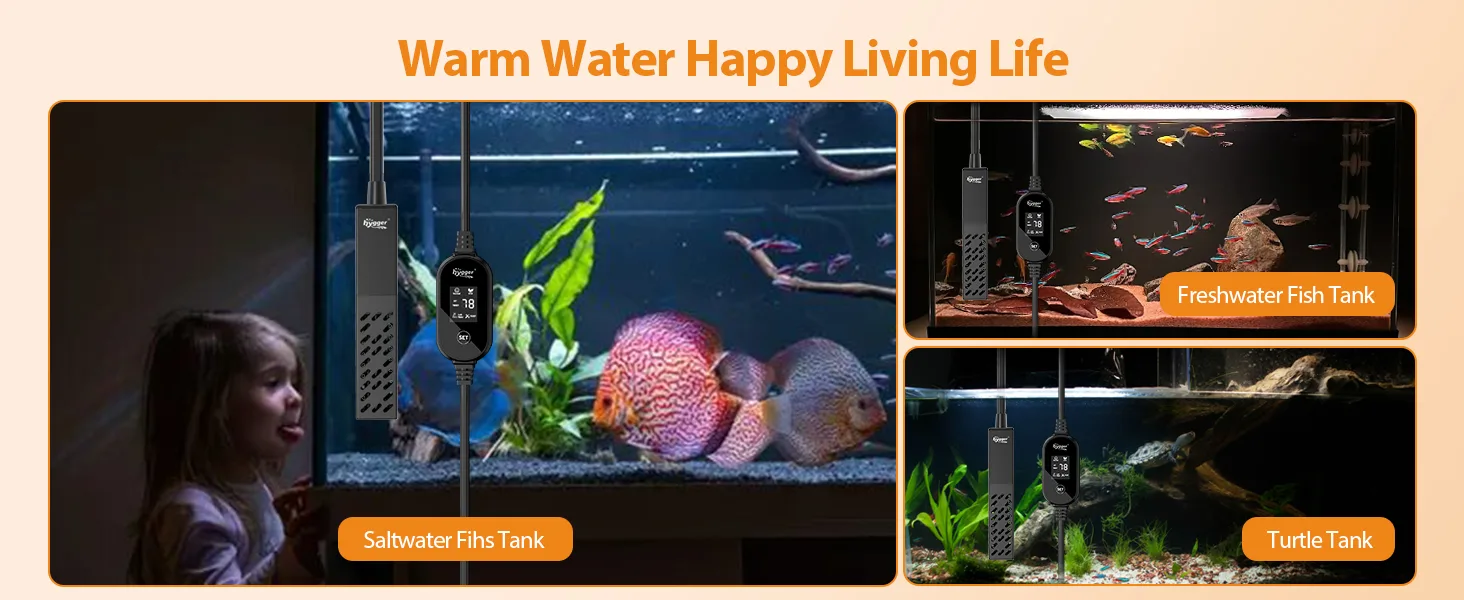 Hygger aquarium heater for saltwater, freshwater fish tanks, and turtle tanks with digital control and warm water for happy l