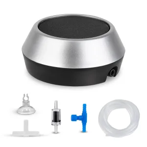Hygger aquarium air pump with accessories: suction cup, air stone, T-fitting, and tubing for aquarium oxygenation