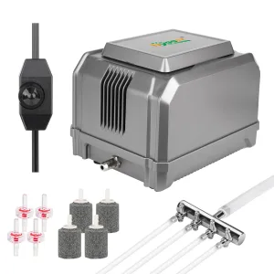 Hygger aquarium air pump kit with adjustable timer, air stones, and tubing for efficient fish tank aeration