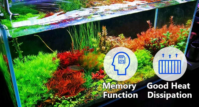 Hygger aquarium with vibrant plants, Memory Function and Good Heat Dissipation features