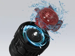Hygger aquarium water pump with blue LED ring and red motor, splashing water effect