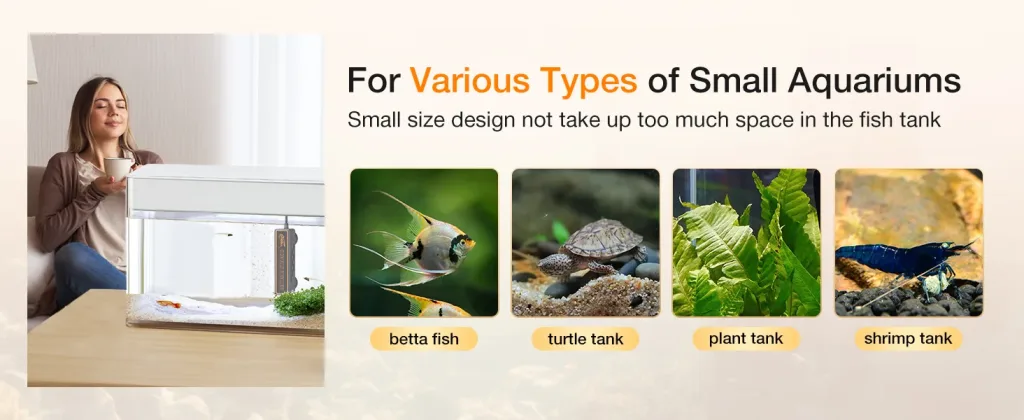 Compact aquarium for betta fish, turtle, plant, and shrimp tanks with small size design