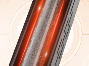 Modern aquarium lighting system with red LED strips and metallic frame, showcasing sleek design for aquatic environments.