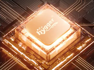 Hygger Aquarium CPU chip with glowing circuit board background, showcasing advanced technology for smart aquarium systems.