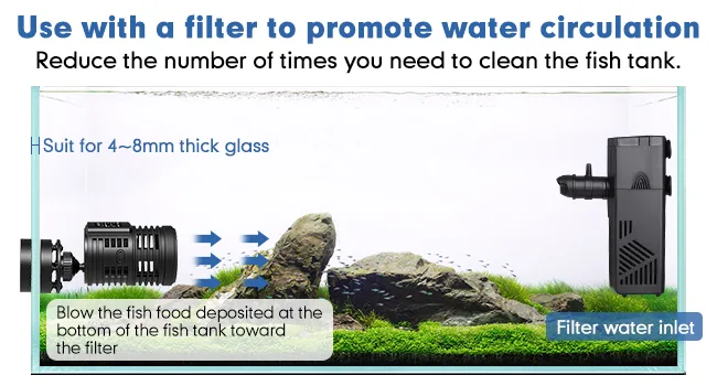 Hygger aquarium filter promoting water circulation with 4-8mm glass compatibility and fish food removal