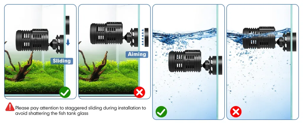 Hygger aquarium filter installation guide: correct sliding and aiming techniques with water level adjustments for safe tank s