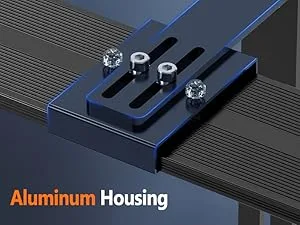Close-up of aluminum housing with screws on a linear rail system for aquarium equipment