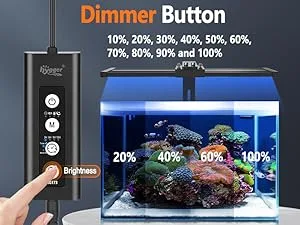 Hygger aquarium dimmer button with adjustable brightness levels from 10% to 100% for optimal fish tank lighting control.