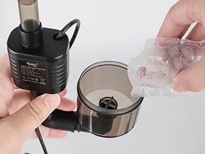 Hands installing a Hygger aquarium filter with a new filter cartridge, showing product setup for aquarium maintenance.
