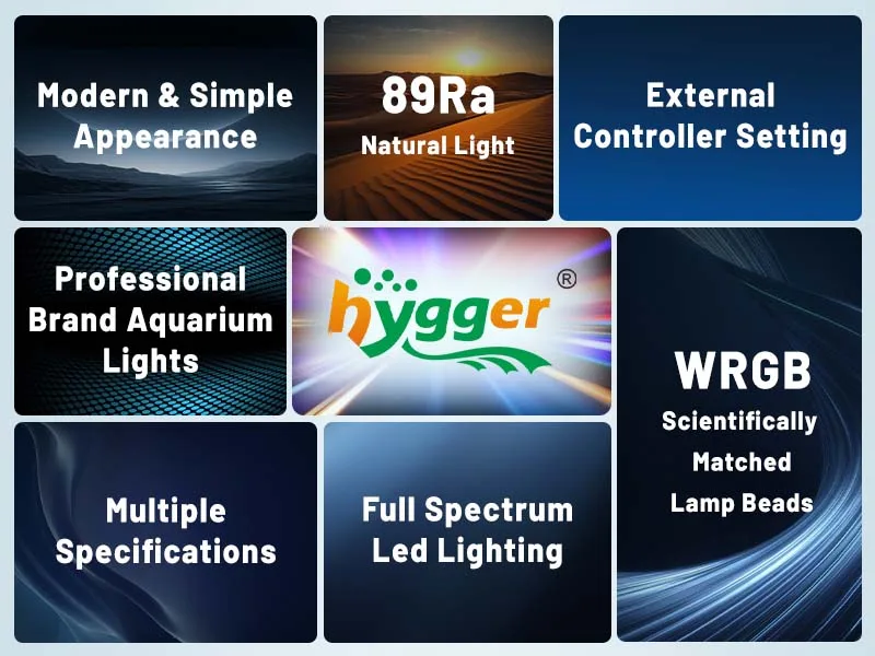 Hygger aquarium lights features modern design, 89Ra natural light, external controller, professional brand, WRGB lamp beads,